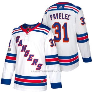 Camiseta Hockey Hombre Autentico New York Rangers 31 Ondrej Pavelec Away 2018 Blanco