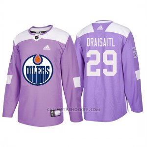 Camiseta Edmonton Oilers Leon Draisaitl Hockey Fights Cancer Violeta