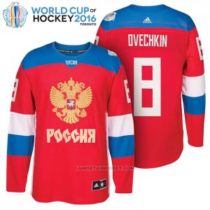 Camiseta Hockey Rusia Alexander Ovechkin 8 Premier 2016 World Cup Rojo