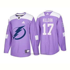 Camiseta Hockey Hombre Autentico Tampa Bay Lightning 17 Alex Killorn Hockey Fights Cancer 2018 Violeta