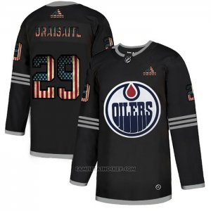 Camiseta Hockey Edmonton Oilers Leon Draisaitl 2020 USA Flag Negro