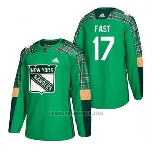 Camiseta New York Rangers Jesper Fast 2018 St. Patrick's Day Verde