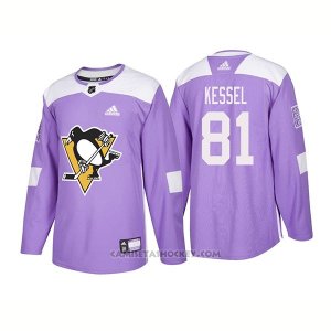 Camiseta Hockey Hombre Autentico Pittsburgh Penguins 81 Phil Kessel Hockey Fights Cancer 2018 Violeta