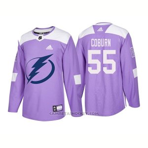 Camiseta Hockey Hombre Autentico Tampa Bay Lightning 55 Braydon Coburn Hockey Fights Cancer 2018 Violeta