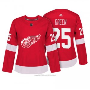 Camiseta Hockey Mujer Detroit Red Wings 25 Mike Verde Rojo Autentico Jugador