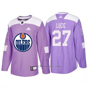 Camiseta Edmonton Oilers Milan Lucic Hockey Fights Cancer Violeta