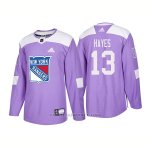 Camiseta Hockey Hombre Autentico New York Rangers 13 Kevin Hayes Hockey Fights Cancer 2018 Violeta