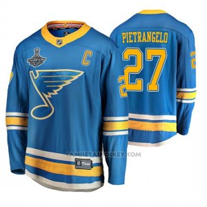 Camiseta Hockey St. Louis Blues Alex Pietrangelo 2019 Stanley Cup Campeones Alternato Azul