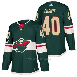 Camiseta Hockey Hombre Autentico Minnesota Wild 40 Devan Dubnyk Home 2018 Verde