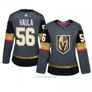 Camiseta Hockey Mujer Vegas Golden Knights 56 Erik Haula Gris Autentico Home