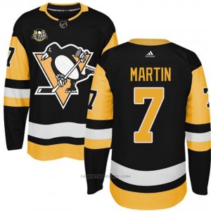 Camiseta Hockey Hombre Pittsburgh Penguins 7 Paul Martin Negro 50 Anniversary Home Premier