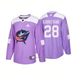 Camiseta Hockey Hombre Autentico Columbus Blue Jackets 28 Oliver Bjorkstrand Hockey Fights Cancer 2018 Violeta