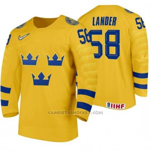 Camiseta Hockey Suecia Anton Lander Home 2020 IIHF World Amarillo