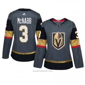 Camiseta Hockey Mujer Vegas Golden Knights 3 Brayden Mcnabb Gris Autentico Home