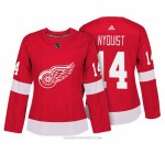 Camiseta Hockey Mujer Detroit Red Wings 14 Gustav Nyquist Rojo Autentico Jugador