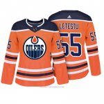 Camiseta Hockey Mujer Edmonton Oilers 55 Mark Letestu Naranja Autentico Jugador