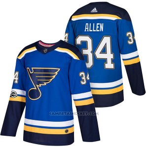 Camiseta Hockey Hombre Autentico St. Louis Blues 34 Jake Allen Home 2018 Azul