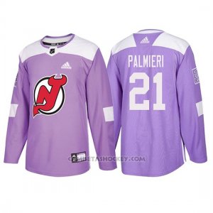 Camiseta New Jersey Devils Kyle Palmieri Hockey Fights Cancer Violeta