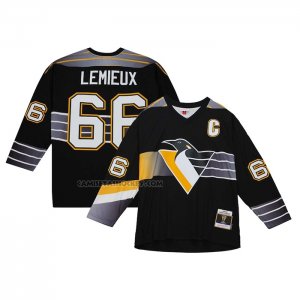 Camiseta Hockey Pittsburgh Penguins Mario Lemieux Mitchell & Ness Captain Patch 1996-97 Blue Line Negro