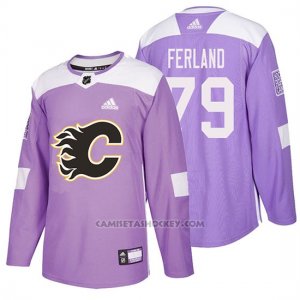 Camiseta Calgary Flames Micheal Ferland Hockey Fights Cancer Violeta