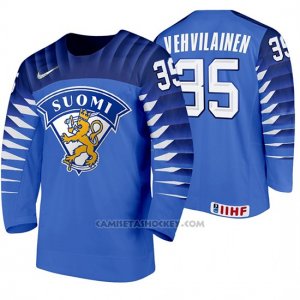 Camiseta Hockey Finlandia Veini Vehvilainen Away 2020 IIHF World Championship Azul