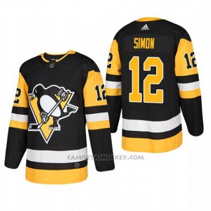 Camiseta Hockey Hombre Pittsburgh Penguins 12 Dominik Simon Home Autentico Jugador Negro