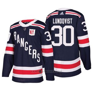 Camiseta Hockey Hombre Autentico New York Rangers 30 Henrik Lundqvist Winter Classic 2018 Azul