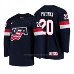 Camiseta USA Team Jake Pivonka 2018 Iihf World Championship Jugador Azul