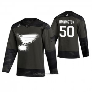 Camiseta Hockey St. Louis Blues Jordan Binnington 2019 Veterans Day Camuflaje