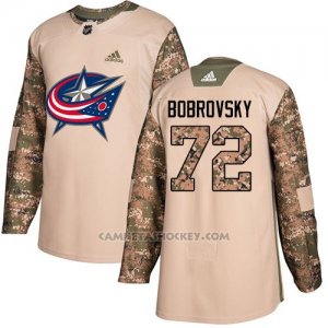 Camiseta Hockey Nino Columbus Blue Jackets 72 Sergei Bobrovsky Camo Autentico 2017 Veterans Day Stitched