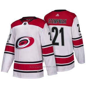 Camiseta Hockey Hombre Carolina Hurricanes 21 Lee Stempniak New Season Team Road 2018 Blanco