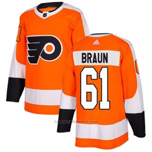 Camiseta Hockey Philadelphia Flyers 61 Justin Braun Primera Autentico Naranja