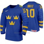 Camiseta Hockey Suecia Alexander Holtz Away 2020 IIHF World Junior Championship Azul