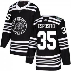 Camiseta Hockey Chicago Blackhawks 35 Tony Esposito Autentico 2019 Winter Classic Negro