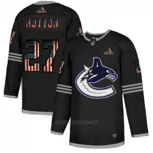 Camiseta Hockey Vancouver Canucks Ben Hutton 2020 USA Flag Negro2