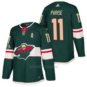 Camiseta Hockey Hombre Autentico Minnesota Wild 11 Zach Parise Home 2018 Verde