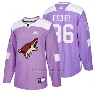 Camiseta Arizona Coyotes Christian Fischer Hockey Fights Cancer Violeta