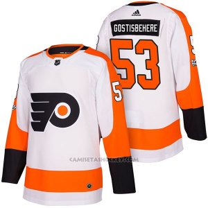 Camiseta Hockey Hombre Autentico Philadelphia Flyers 53 Shayne Gostisbehere Away 2018 Blanco
