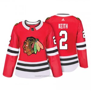 Camiseta Hockey Mujer Chicago Blackhawks 2 Duncan Keith Rojo Autentico Jugador