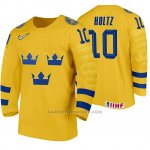 Camiseta Hockey Suecia Alexander Holtz Home 2020 IIHF World Junior Championship Amarillo