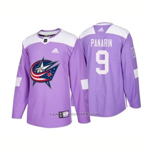 Camiseta Hockey Hombre Autentico Columbus Blue Jackets 9 Artemi Panarin Hockey Fights Cancer 2018 Violeta