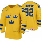 Camiseta Hockey Suecia Oskar Lindblom Home 2020 IIHF World Amarillo