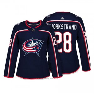 Camiseta Hockey Mujer Columbus Blue Jackets 28 Oliver Bjorkstrand Azul Autentico Jugador