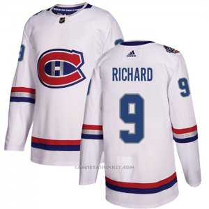 Camiseta Hockey Montreal Canadiens 9 Maurice Richard Autentico 2017 100 Classic Blanco