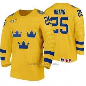 Camiseta Hockey Suecia Linus Oberg Home 2020 IIHF World Junior Championship Amarillo