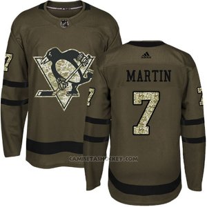 Camiseta Hockey Hombre Pittsburgh Penguins 7 Paul Martin Salute To Service 2018 Verde