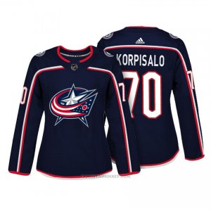 Camiseta Hockey Mujer Columbus Blue Jackets 70 Joonas Korpisalo Azul Autentico Jugador