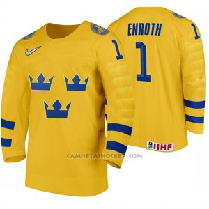 Camiseta Hockey Suecia Jhonas Enroth Home 2020 IIHF World Amarillo