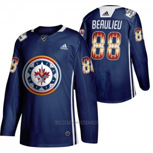 Camiseta Hockey Winnipeg Jets Nathan Beaulieu 2020 Wasac Night Indigenous Heritage Azul