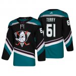 Camiseta Anaheim Ducks Troy Terry Alternato 25th Aniversario Adidas Autentico Negro
